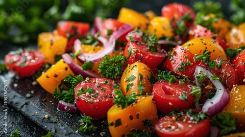 Plant-based diet meal, vibrant colors, fresh ingredients, close-up, inviting