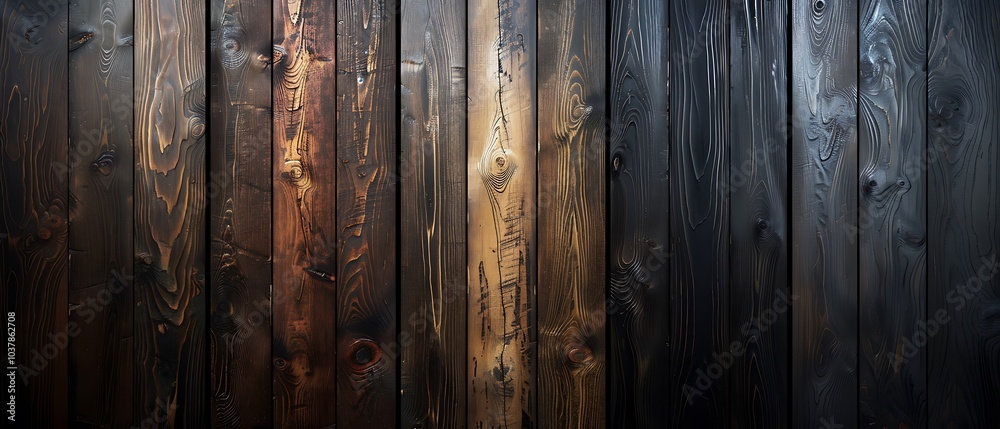 A rustic collection of dark and light wooden panels showcasing unique grain patterns and textures in warm natural hues A rustic collection of dark and light wooden panels showcasing unique grain patterns and textures in warm natural hues