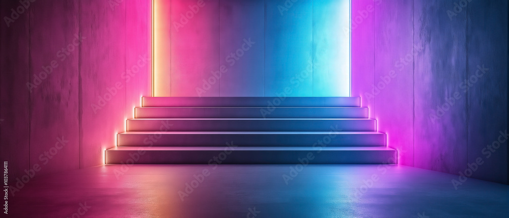 Obraz premium Futuristic Stairs Illuminated by Neon Lights