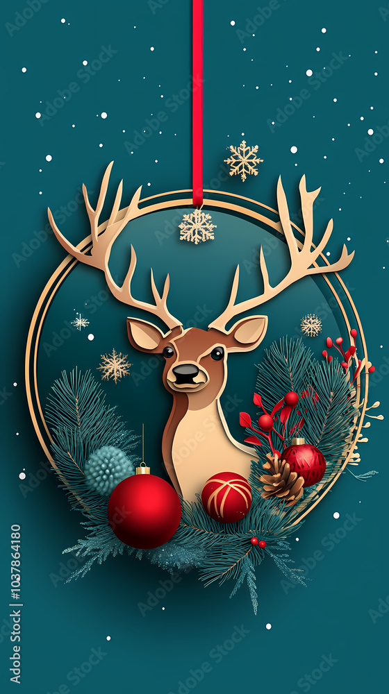 Christmas deer 3d vector papercut Christmas deer 3d vector papercut