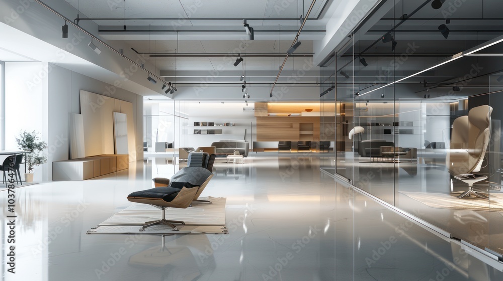 Modern Office Interior with Glass Walls and Furniture Modern Office Interior with Glass Walls and Furniture
