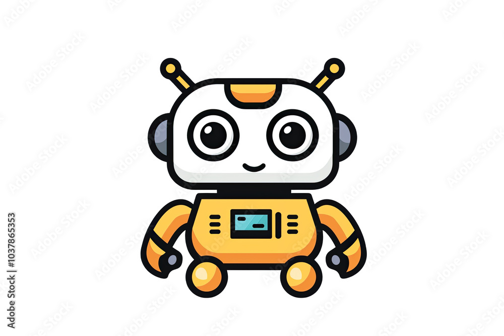 Cute cartoon robot character with friendly expression, perfect for technology-themed designs and children's illustrations. Cute cartoon robot character with friendly expression, perfect for technology-themed designs and children's illustrations.