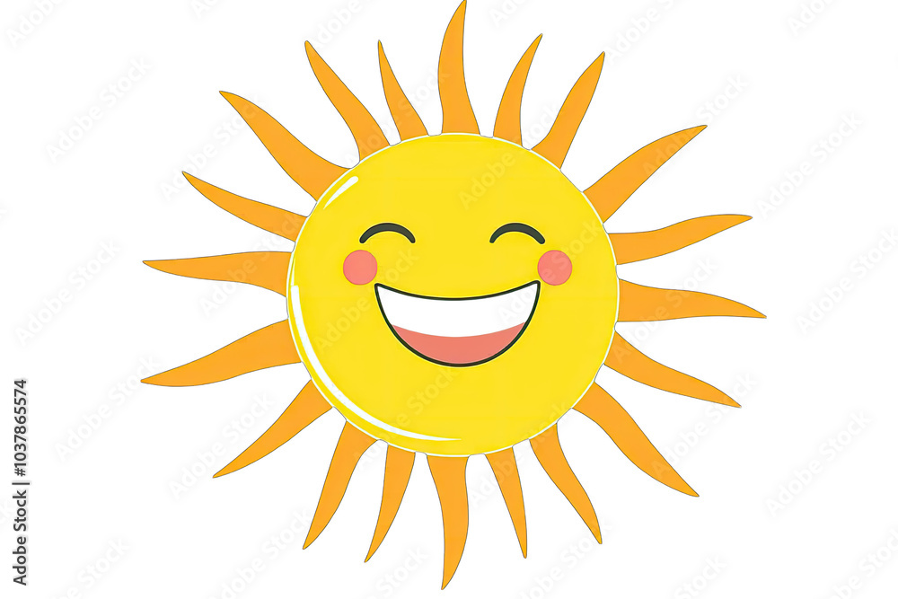 A cheerful cartoon sun with a smiling face and bright rays, perfect for children's designs and sunny illustrations. A cheerful cartoon sun with a smiling face and bright rays, perfect for children's designs and sunny illustrations.