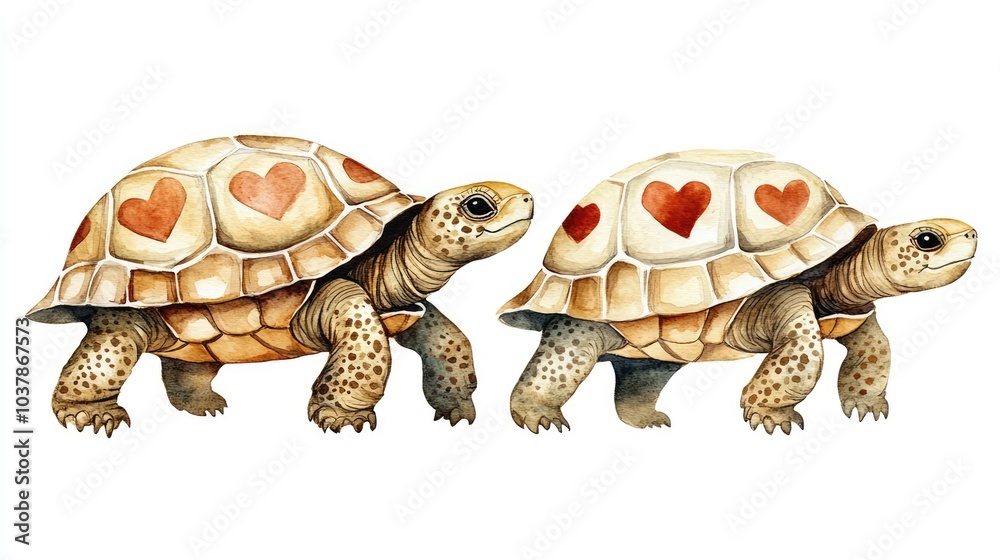 Obraz premium Cute Watercolor Turtles Walking Side by Side