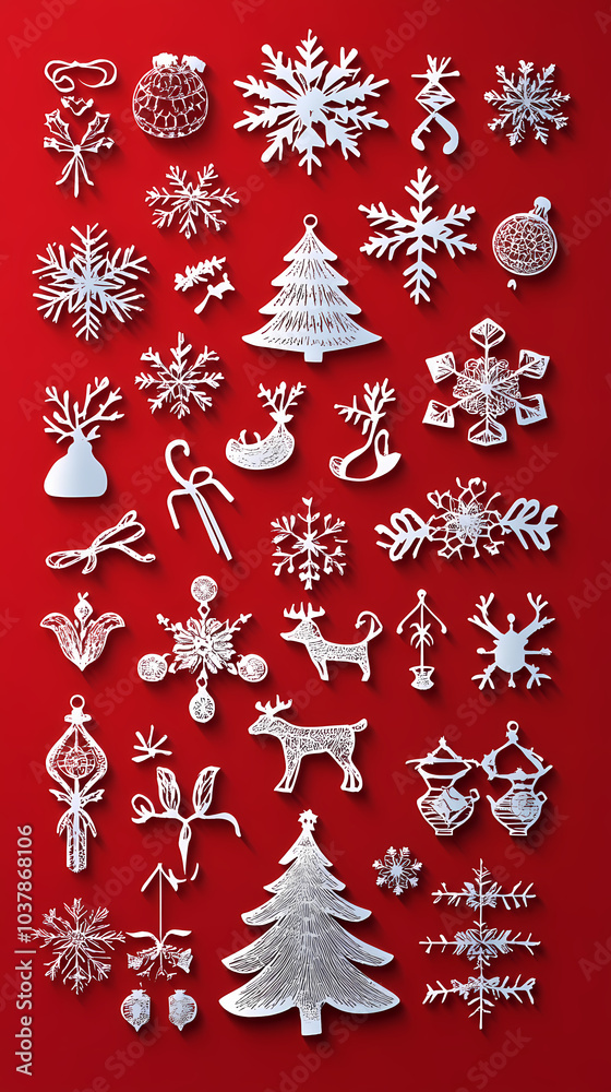 Christmas design elements - doodle xmas symbols 3d vector papercut Christmas design elements - doodle xmas symbols 3d vector papercut