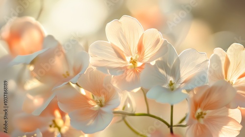 Translucent petals catching sunlight, showing the delicate nature of the flowers in a soft glow 