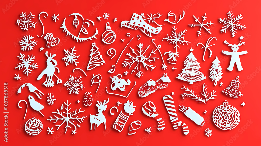 Naklejka premium Christmas design elements - doodle xmas symbols 3d vector papercut