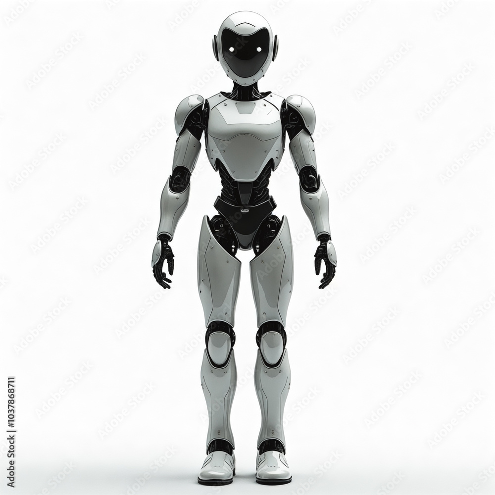 Robot is standing in a white room Robot is standing in a white room