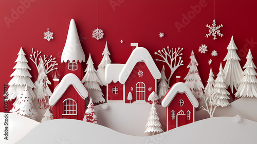 Scandinavian folk christmas 3d vector papercut photo