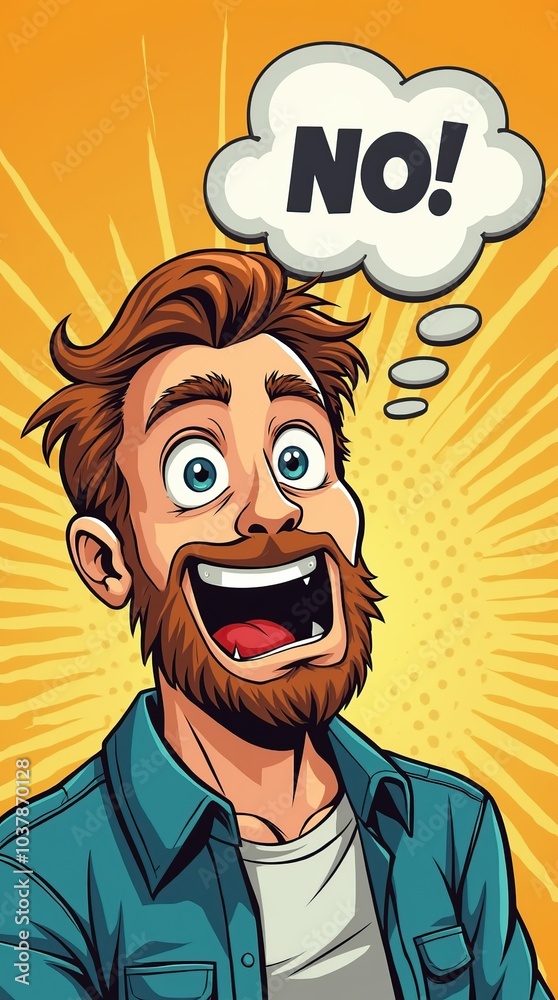 Fototapeta premium Comic style surprised man with speech bubble exclaiming no