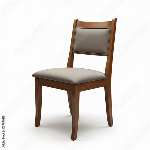 Wooden chair with a tan seat cushion