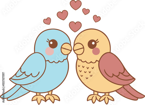 Romantic cartoon lovebirds with heart accents in a cute design