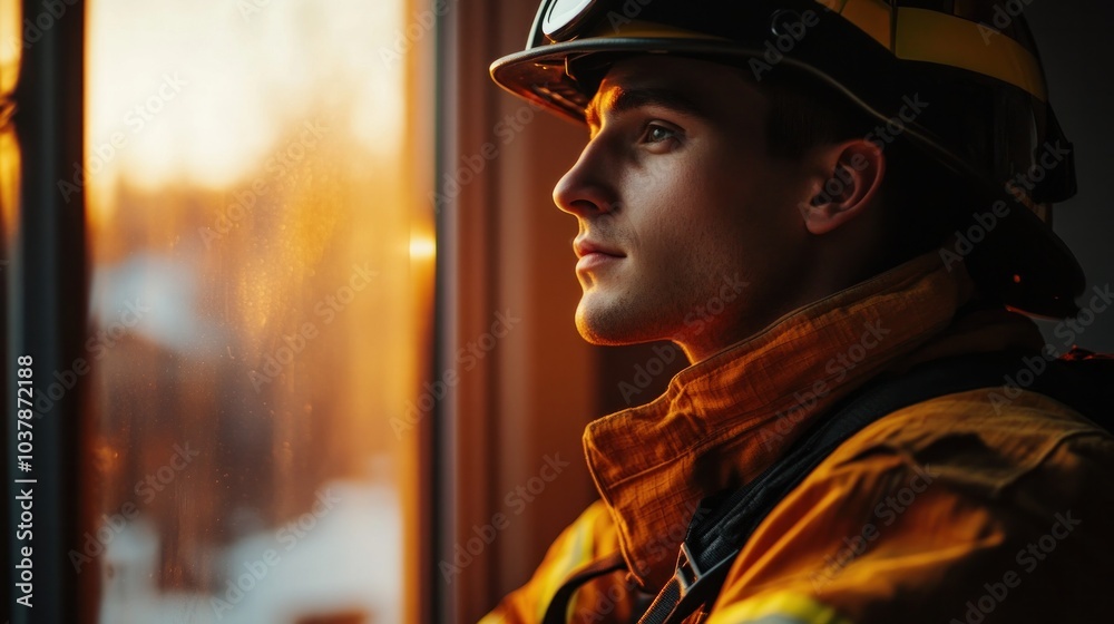 A firefighter sitting in a quiet room, reflecting after a difficult shift, with soft light creating a peaceful atmosphere for mental recovery A firefighter sitting in a quiet room, reflecting after a difficult shift, with soft light creating a peaceful atmosphere for mental recovery