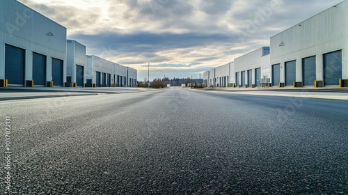 Industrial Warehouse Street with Cloudy Sky