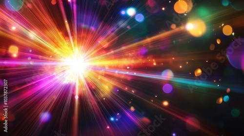 Colorful Light Burst with Rays and Bokeh Effect