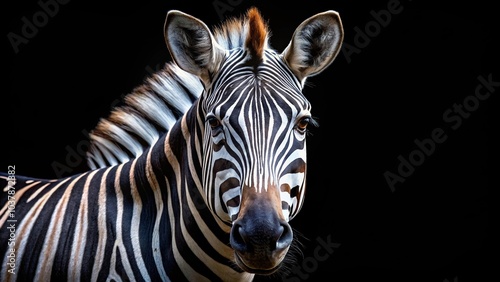 abstract colorful wild jungle zebra on solid black background, Extreme Close-Up