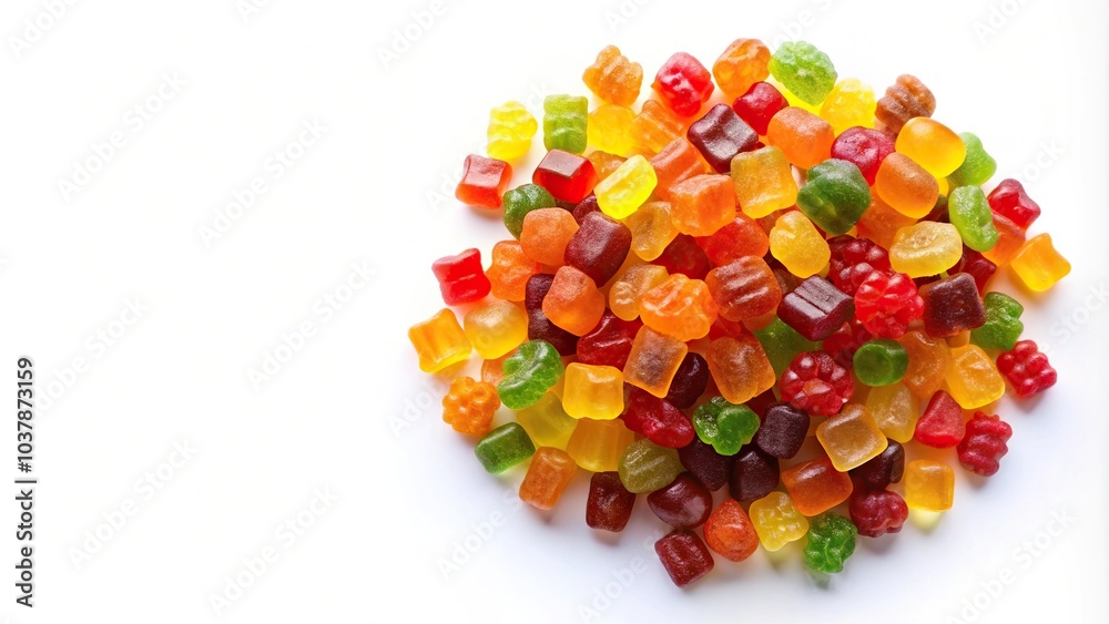 Aerial multivitamin gummie on white background Aerial multivitamin gummie on white background