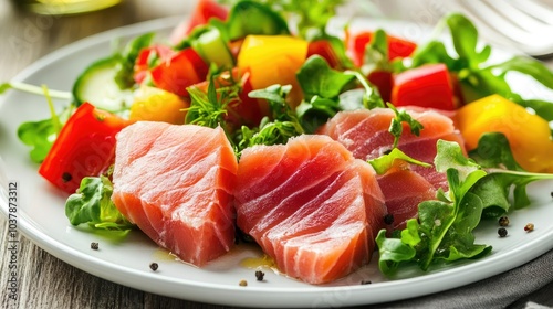 Fresh Sushi Salad with Colorful Vegetables and Greens