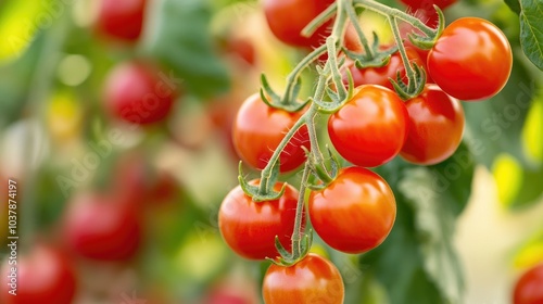 Fresh Ripe Tomatoes Hanging on a Vine