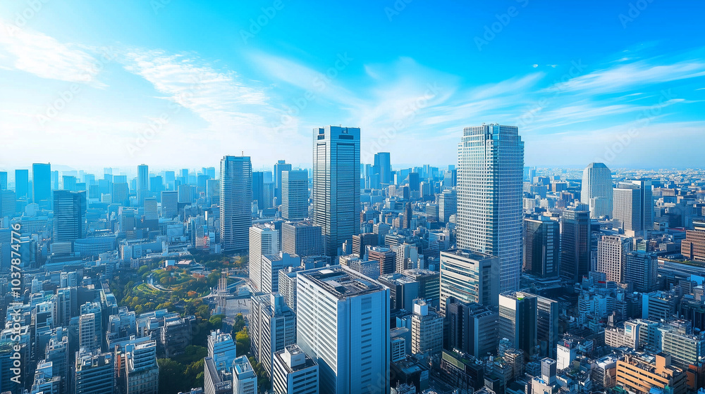 Fototapeta premium City Skyline Under Blue Sky and White Clouds