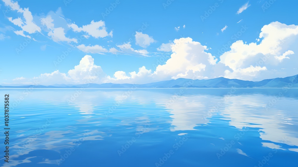 Calm Lake with Blue Sky and White Clouds. Calm Lake with Blue Sky and White Clouds.