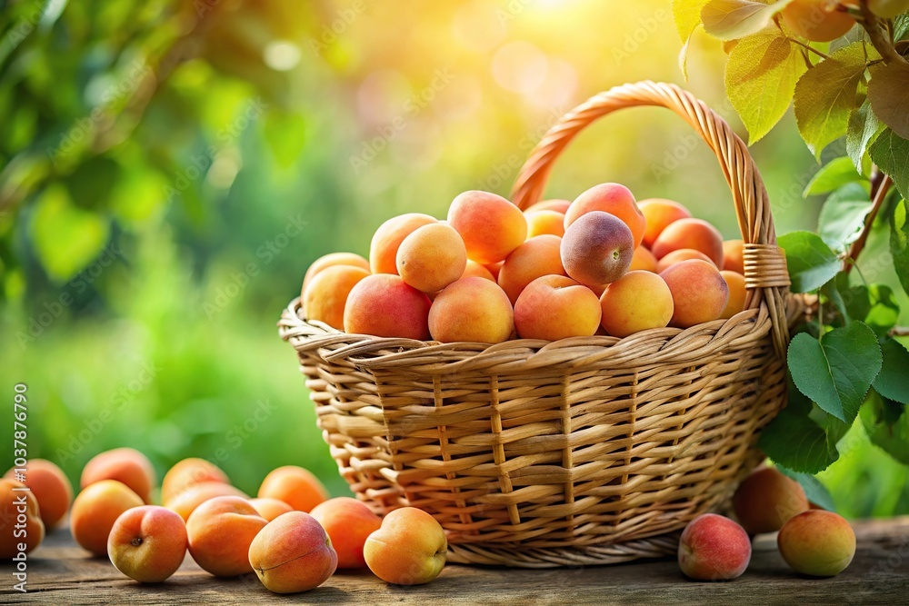 Basketful of luscious apricots on a garden backdrop, fresh organic photography Basketful of luscious apricots on a garden backdrop, fresh organic photography