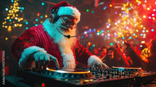 Santa DJ at a Festive Christmas Party Celebration photo