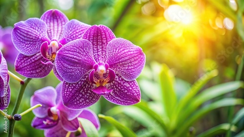 Close-up of purple orchid flower in the garden aerial view