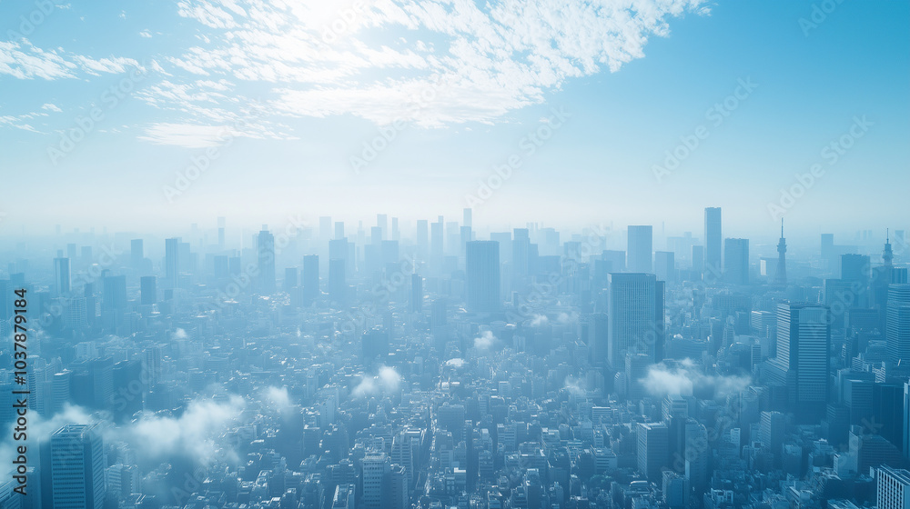 Aerial View of a Modern City Skyline Under a Clear Blue Sky Aerial View of a Modern City Skyline Under a Clear Blue Sky