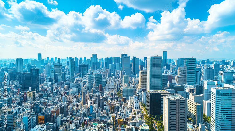 Aerial View of a Modern City Skyline Under a Clear Blue Sky Aerial View of a Modern City Skyline Under a Clear Blue Sky