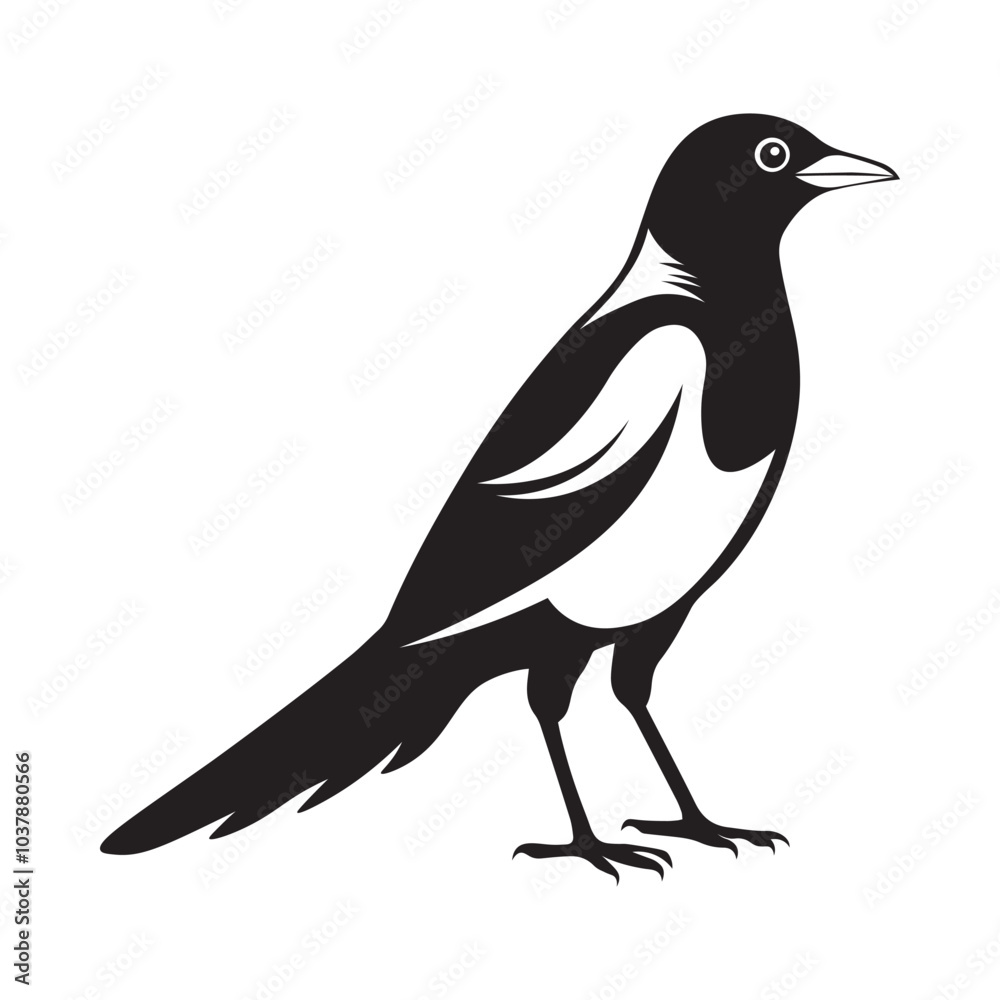 Obraz premium Magpie bird silhouette vector illustration, Magpie black and white vector logo