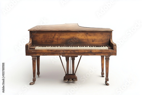 Vintage old piano isolated on a white background.