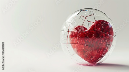 a heart encased in a glass dome, with delicate cracks spreading across its surface photo