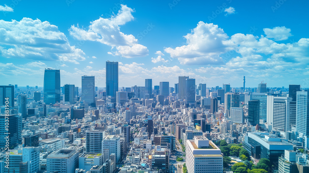 Fototapeta premium City Skyline Under Blue Sky and White Clouds