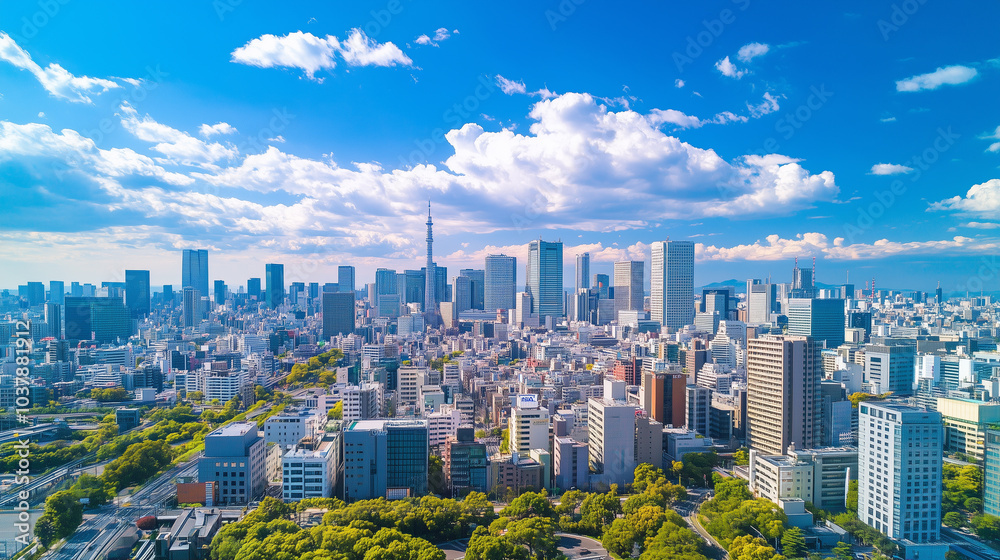 Obraz premium City Skyline Under Blue Sky and White Clouds
