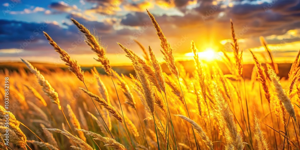 Close-up of tall yellow grass at sunset Close-up of tall yellow grass at sunset
