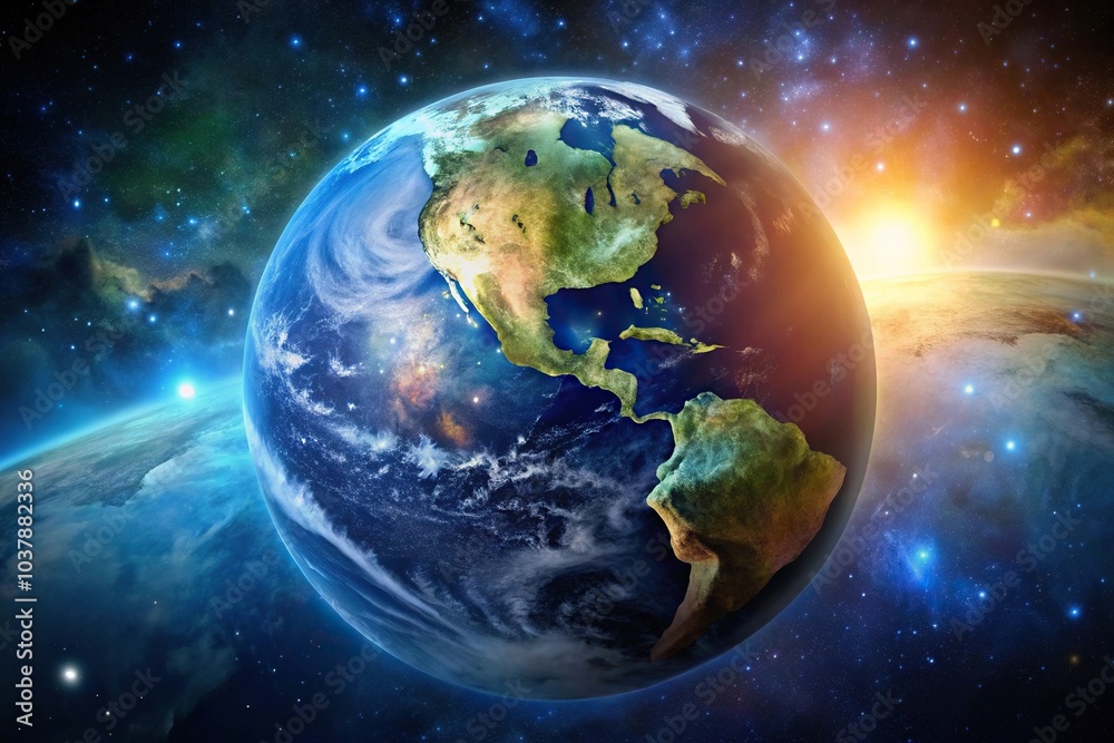 Naklejka premium Close-up of technologically created Earth in the cosmic sky