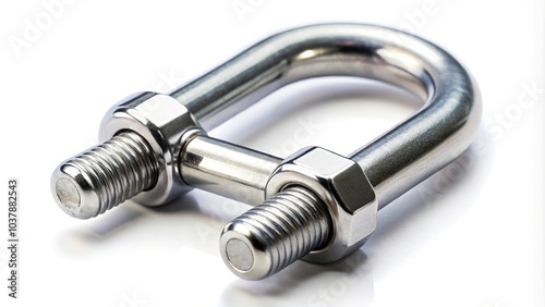 Close-up of threaded steel shackles on white background