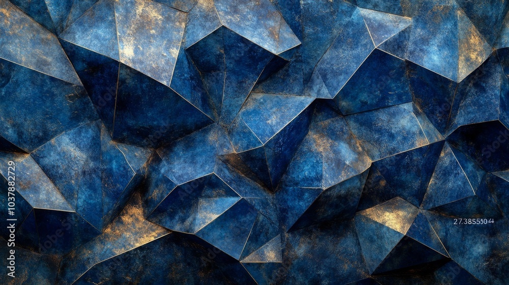 Abstract Blue Geometric Triangle Pattern Background with Metallic Textures. Generative AI Abstract Blue Geometric Triangle Pattern Background with Metallic Textures. Generative AI