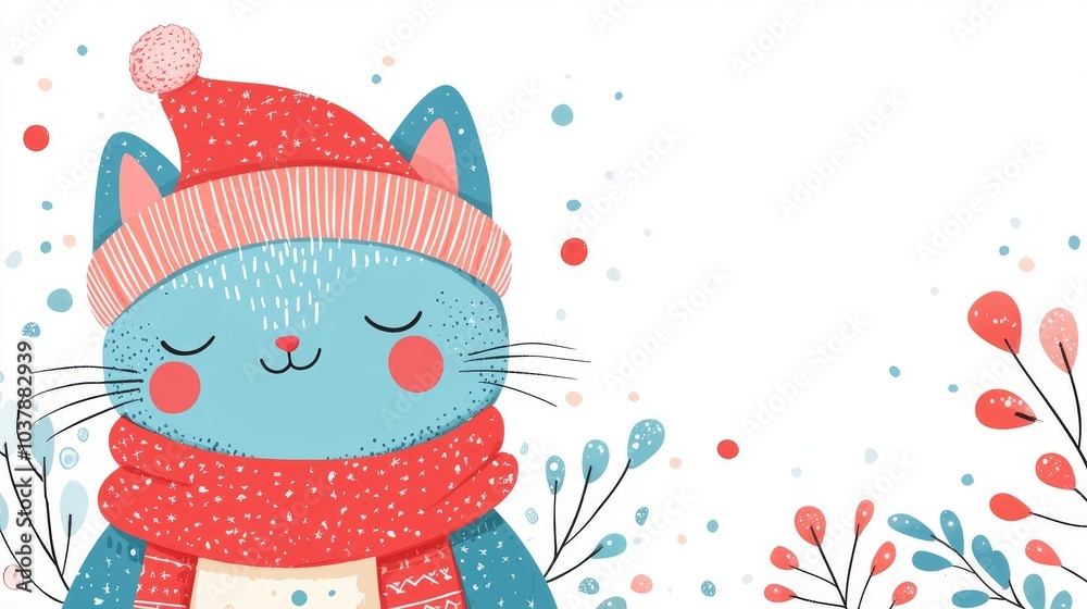 Obraz premium Cute Cat in Winter Hat and Scarf