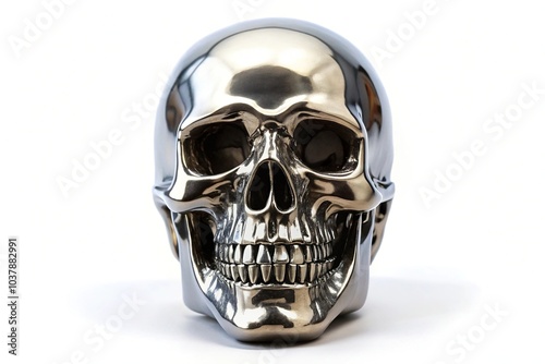 chrome skull, toothy grin, isolated, white background