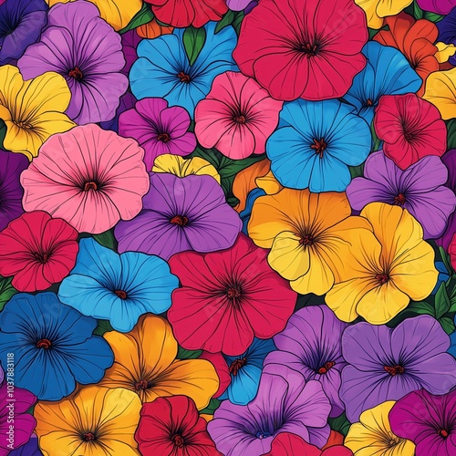 Wallpaper Mural Bright Playful Petunia Flower Pattern Design Torontodigital.ca