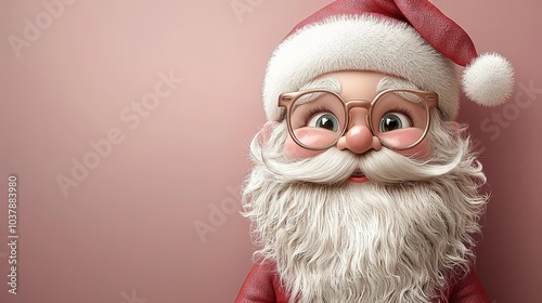 Cheerful Santa Claus with Glasses and White Beard