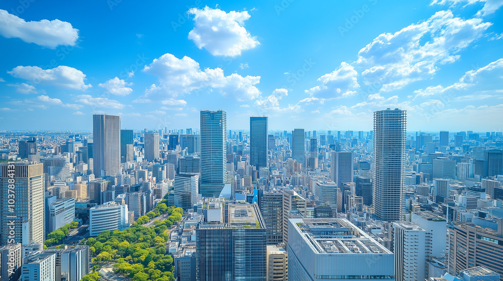Fototapeta premium City Skyline Under Blue Sky and White Clouds