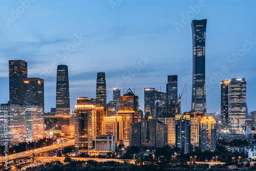 Obraz na plátně Beijing Guomao CBD Overpass City Skyline Night Scene, China