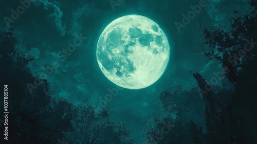 Full Moon Over Silhouetted Trees Night Sky Nature Background