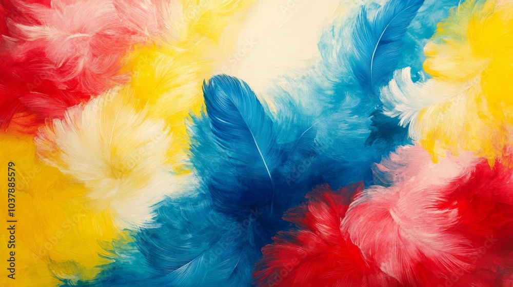 Abstract Colorful Feather Painting Red Yellow Blue White Art Background Abstract Colorful Feather Painting Red Yellow Blue White Art Background