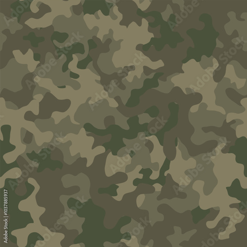 Green khaki military camouflage pattern. Army clothing style background. Forest masking seamless camo. Textile print. Vector texture 