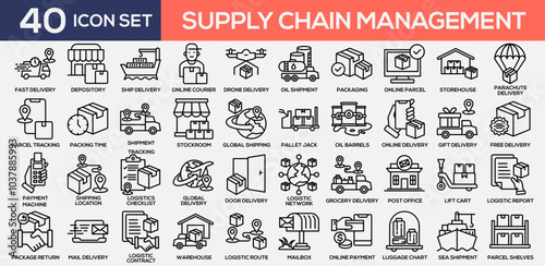 Supply Chain Management Black Outline Icon Collection