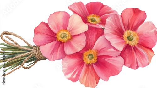 Pink Poppy Bouquet Watercolor Illustration Floral Art Nature